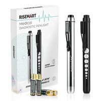 Pen Light, RISEMART Nurse Led Medical Penlight with Pupil Gauge for Nursing Students Doctors Black and Silver with Batteries