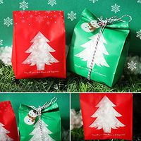 Charmed Christmas Biscuit Cookie Candy Stand up Bags 7.8" Red and Green Christmas Tree Design with Window (Pack of 100)