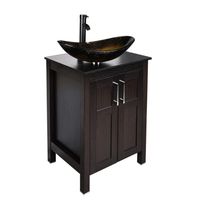 24 inch Bathroom Vanity Set - Combo MDF Sink Cabinet Vanity with Counter Top Glass Vessel Sink Vanity and 1.5 GPM Faucet (Single Vanity+Oval Golden Sink)
