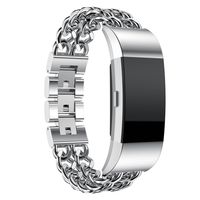 Maxjoy Compatible with Fitbit Charge 2 Bands, Charge2 Metal Stainless Steel Bracelet Replacement Band Large Double Chain Wristband Compatible with Fitbit Charge 2 Tracker, Silver