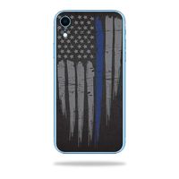 MightySkins Skin Compatible with Apple iPhone XR - Thin Blue Line | Protective, Durable, and Unique Vinyl Decal wrap Cover | Easy to Apply, Remove, and Change Styles | Made in The USA