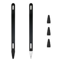 TechMatte Silicone Sleeve for Apple Pencil 2nd Generation (2-Pack) Protective Soft Skin Cover - Threaded Grip Design (2-Pack, 4 Removable Tips) (Black)