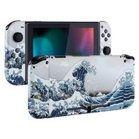 eXtremeRate Soft Touch Grip Back Plate for Nintendo Switch Console, NS Joycon Handheld Controller Housing with Full Set Buttons, DIY Replacement Shell for Nintendo Switch - The Great Wave