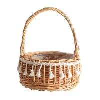 Ladeyi Handmade Classic Flower Girl Basket Natural Burlap with Lace Basket Tassel Portable Flower Basket Flower Basket Flower Basket Flower Decorated for Wedding