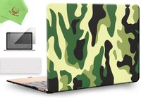 UESWILL 3in1 Rubberized Unique Pattern Solid Hard Shell Case Cover for MacBook 12 inch with Retina Dsiplay (Model: A1534) + Keyboard Cover and Screen Protector + Microfibre Cleaning Cloth,Camo/Green