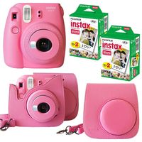 Fujifilm Instax Mini 9 Instant Camera (Flamingo Pink) + Bundle with Fuji INSTAX Instant Film Twin Packs X 2 (40 Sheets) + Groovy Camera Case (Flamingo Pink)