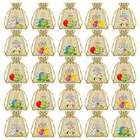 KUUQA 25 Pcs Easter Gift Bags Easter Burlap Bags Easter Drawstring Bags Bunny Jute Goodie Bags Bulk for Easter Party Supplies