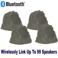 Theater Solutions B43GR Fully Wireless 240 Watt Rechargeable Battery Bluetooth Rock 4 Speaker Set Slate Grey Link Up to 99 Speakers Wirelessly