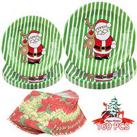 Christmas Party Supplies Disposable Dinnerware Set Serves 50 Guests Perfect Xmas Party Pack for Santa Christmas Themed Parties 160 Pieces