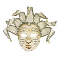 Hophen Volto Music Venetian Jester Mask Masquerade Halloween Party Bell Joker Wall Decorative Art Collection Mask (Beige)