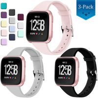 Wepro Bands Compatible with Fitbit Versa SmartWatch, Versa 2 and Vesra Lite SE Watch, Small, Soft Silicone Slim Band Replacement Wristband Straps for Women Men, 3-Pack, Black Pink Sand State Gary
