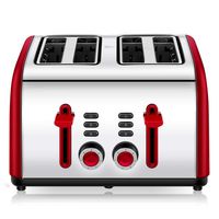 Toaster 4 Slice, CUSINAID 4 Wide Slots Stainless Steel Toasters with Reheat Defrost Cancel Function, 7-Shade Setting, Red