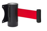 DuraSteel Crowd Control Wall Barrier - Wall Mount 96" Red Retractable Belt w/Black Finish Body - Safe Braking System and Locking Button - Used in Retail Stores, Airports, Banks, Restaurants, Hotels