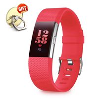 IYOU Compatible for Fitbit Charge 2 Replacement Bands, Classic Edition Adjustable Silicone Sport Wristbands Fitbit Charge 2 Bands for Women and Men, Red, Small,【Gift】 1X Finger Ring Stand