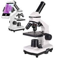 LANDOVE Compound Student Monocular Microscope with Smartphone Adapter,40X-640X Dual Light Optical Glass Lens All-Metal Microscope + Microscope 10x Eyepiece