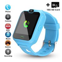 [Updated 2019 Version] Smart Watch for Kids Include [16GB Micro SD Card] Watch Phone with [Camera] [Games] [Alarm] [SOS Touch Screen] Nice Gift for Girls and Boys (Blue）