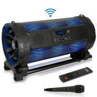 Portable Bluetooth Boombox Stereo System - 600 W Digital Outdoor Wireless Loud Speaker w/LED Lights, FM Radio, MP3 Player, USB, Wheels - Includes Karaoke Microphone, Remote Control - Pyle PBMSPG198