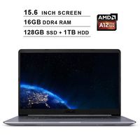 2019 Newest Asus VivoBook A12 15.6 Inch FHD 1080P Laptop (AMD Quad Core A12-9720P up to 3.6 GHz, 16GB DDR4 RAM, 128GB SSD (Boot) + 1TB HDD, AMD Radeon R7, Bluetooth, WiFi, HDMI, Windows 10)
