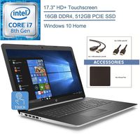 2019 HP 17.3" HD+ Touchscreen Laptop Computer, 8th Gen Intel Quad-Core i7 8565U up to 4.6GHz, 16GB DDR4 RAM, 512GB PCIE SSD, HDMI, Silver, Windows 10 Home + EST Accessories