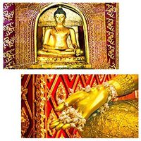 Decorative Matches, (Set of 3 Match Boxes) Long Wooden Matches,Strike Strip on Side of Box- Colored Match Tips- Candle and Fireplace Wooden Matches 4.375" x 2.35" x .75" (Temple Buddha)