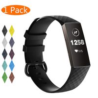 KingAcc Compatible Fitbit Charge 3 Bands, Soft Silicone Replacement Band for Fitbit Charge 3, Charge 3 SE, with Metal Buckle Wristband Strap Women Men (1-Pack, Black, Small)