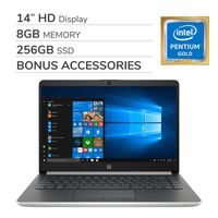 HP 2019 Premium 14" HD Laptop Notebook Computer, 2-Core Intel Pentium Gold 4417U 2.3GHz, 8GB RAM, 256GB SSD, No DVD, Webcam, Bluetooth, Wi-Fi, HDMI, Windows 10 Home in S Mode, Bonus Accessories