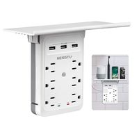 Socket Outlet Shelf Surge Protector, NESSTU Multi Electrical Wall Outlet, 6 in 1 Outlets Extender with Easy-Install Removable Shelf, Outlet Plug Adapter with 3 USB (3.4A) Charging Ports