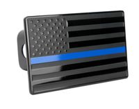 LFPartS USA US American Flag Emblem Metal Trailer Hitch Cover (Fits 2" Receivers, Black Flag with Thin Blue line)