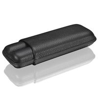 KRPENRIO Black Leather Cigar Case with Cutter, 2 Cigar Holder Travel Case