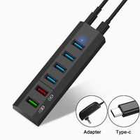 USB C Hub, RAOYI 6-Port USB Hub,24W 4 High Speed USB3.0 Data Transfer Ports, 1 Quick Charging Port & 1 Smart Charging Ports USB Splitter with Power Adapter,Black
