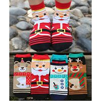 Xiaolanwelc@ 4 Pair Women Winter Warm Christmas Warm Soft Cotton Blend Santa Claus Deer Christmas Socks(Color 2)
