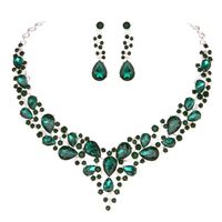 Youfir Bridal Austrian Crystal Necklace and Earrings Jewelry Set Gifts fit with Wedding Dress (Green)