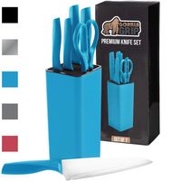 Gorilla Grip Original Premium Knife Block 7 Piece Set, Stainless Steel Blades, Includes Durable Kitchen Knives, Scissors and Stylish Block, Cutlery for Home and Professional Chefs Cutting Needs, Aqua