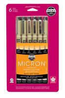 Sakura Pigma 30062 Micron Blister Card Ink Pen Set, Black, Ass't Point Sizes 6CT Set