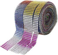 Diamond Mesh Ribbon - Rolls 8 Row 10 Yard and 1 Roll 4 Row 10 Yard Acrylic Rhinestone Diamond Ribbon, Rainbow Bling Diamond Wrap Ribbon for Wedding, Decorations(Colorful, Rolls 8Row and 1Roll 4Row)