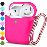 JINGCI Airpods Case, Full Protective Airpods Case Cover Silicone Airpods Case Keychain for Girls and Women, Soft Chargeable Headphone Case with Rose Gold Carabiner for AirPods 2 and 1, Rose Pink