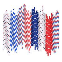 4th of July Paper Straws Bulk Biodegradable Disposable Drinking Blue Red White Striped Wave Star for Patriotic Party Supplies