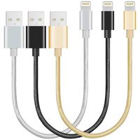 Nylon Braided USB Lightning Charging Cable/Data Sync USB Compatible for iPhoneX Case/8/8 Plus/7/7 Plus/6/6s Plus,iPad Mini- Gold, Silver, Black, 8-inch, 3-Pack