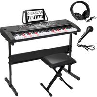 Smartxchoices 61-Key Portable Electronic Keyboard Piano LCD Display Lighten Keyboard Kit with Adjustable Stand, Stool, Headphones, Microphone & Music Stand