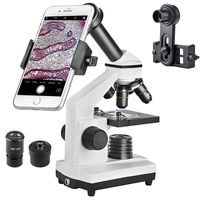 Student Microscope 40X-1000X Optical Glass Lens All-Metal LED Biological Compound Monocular Microscope with 16X Eyepiece Cellphone Digiscoping Adapter for Capturing The Micro World in The Screen