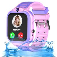 Kids Smartwatch Phone with GPS Tracker Ip67 Waterproof Smart Watch for Kids Boys Girls Two Way Call SOS Anti-Lost Camera Game Touch Screen Children Cell Phone Wrist Watch Holiday Toys Xmas (Pink)