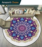 RUGSMAT Mandala Machine Washable Round Bath Mat,Flower Shaped Universe Chart with Color Contours Occult Esoteric Folk Image Non-Slip No-Shedding Bedroom Soft Floor Mat,Diameter-51 Inch