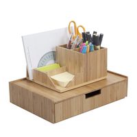 Bamboo Large Drawer Plus Desktop Organizer with Compartments Combo for Office Products Paper, pens, Pencils, Scissors, notepads, Business Cards & More