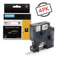 Replace DYMO 18055 1/2Inch Industrial Heat Shrink Tubes Cable Labels Tape, Compatible DYMO Rhino 1000,4200,5000,5200,6000, RhinoPro Label Maker, Industrial LabelWriter, Black on White,12mm x 5Feet, 4P