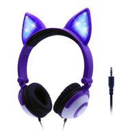 ONTA Kids Headphones with Cute LED Glowing Cat Ears,Foldable, Noise-Canceling and Adjustable Toddlers Headphones for Boys and Girls (Purple)