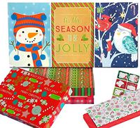 Christmas Gift Boxes, Assortment of Adorable Holiday Themes, with Lids, Tissue Paper, & Gift Tag Stickers (20-Pack Assorted Sizes Small-Medium-Large [Snowman Santa Reindeer])