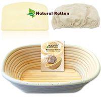 WALFOS 10 Inch Oval Banneton Bread Proofing Basket Set - French Style Artisan Sourdough Bread Bakery Basket,Dough Scraper/Cutter & Brotform Cloth Liner Included - 100% NATURAL RATTAN