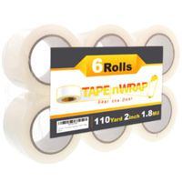 Packing Tape 6 Rolls Pack- 2 Inch 1.8 Mil 110 Yards - Dispenser Cutter Refills - Reinforced Heavy Duty Packaging Boxing Wrapping - Boxes Shipping - Hand Tape Wraps Refill Office Moving Wrap Supplies