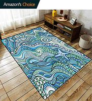 Bigdatastore Blue Novelty Bath Rugs, Underwater Wildlife Inspiration Ornamental Abstract Composition, Durable Carpet Area Rug - Living Dinning Room Bedroom Rugs and Carpets(2.5'x 9')