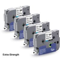 Absonic Tze-S241 Tz-S241 Tape 18mm 0.7'' Laminated White Extra Strength Labels Compatible for Brother P-Touch PT-D400 PT-D400AD PT-D400VP PT-D450 PTD600 PTE550W Label Maker, 3/4in x 26.2ft, 4-Pack